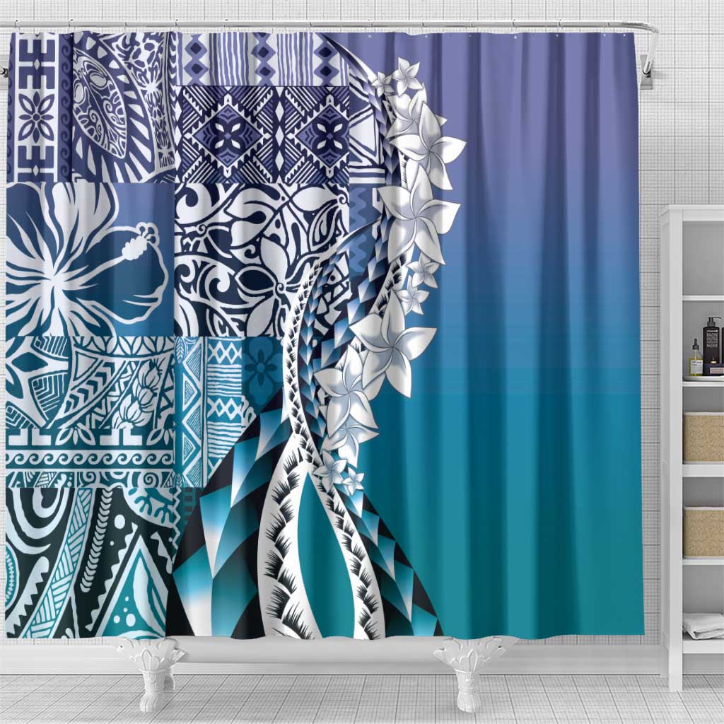 Aloha Vintage Plumeria Hawaiian Tapa Pattern Shower Curtain Blue Hawaiian Tapa Pattern LT9 - Polynesian Pride