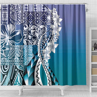 Aloha Vintage Plumeria Hawaiian Tapa Pattern Shower Curtain Blue Hawaiian Tapa Pattern LT9 - Polynesian Pride