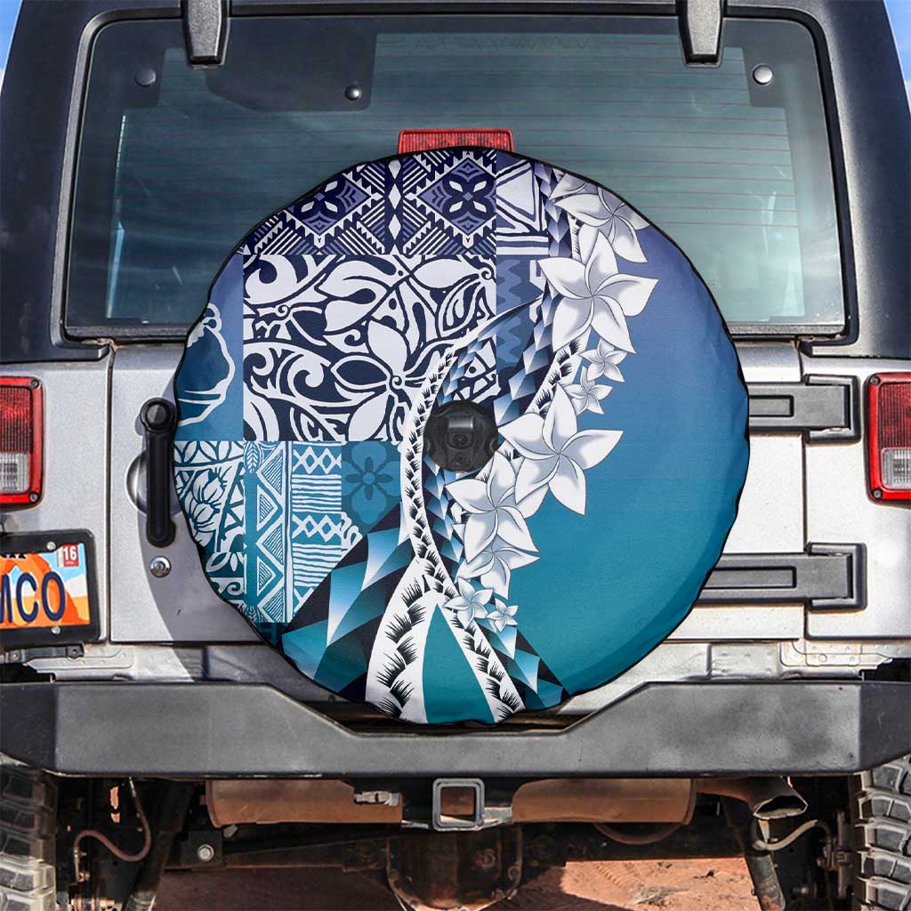 Aloha Vintage Plumeria Hawaiian Tapa Pattern Spare Tire Cover Blue Hawaiian Tapa Pattern LT9 Blue - Polynesian Pride