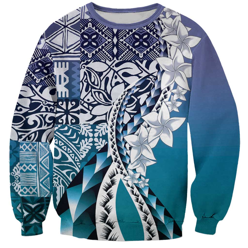 Aloha Vintage Plumeria Hawaiian Tapa Pattern Sweatshirt Blue Hawaiian Tapa Pattern LT9 Unisex Blue - Polynesian Pride