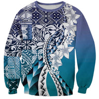 Aloha Vintage Plumeria Hawaiian Tapa Pattern Sweatshirt Blue Hawaiian Tapa Pattern LT9 Unisex Blue - Polynesian Pride