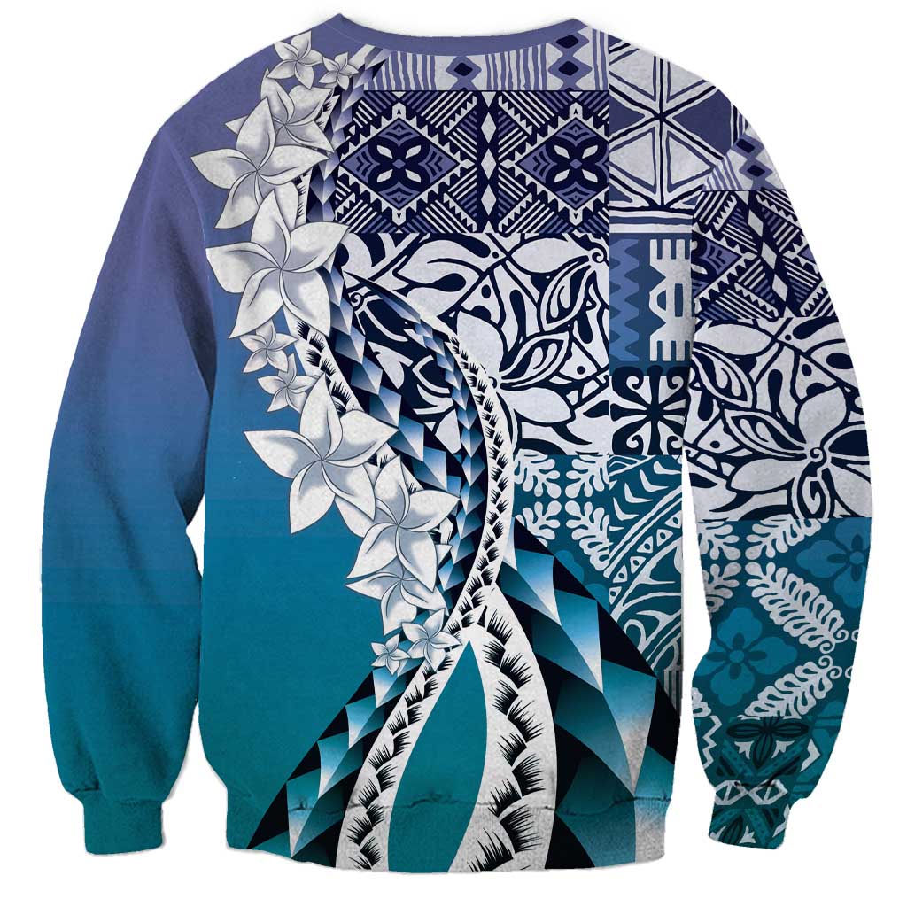 Aloha Vintage Plumeria Hawaiian Tapa Pattern Sweatshirt Blue Hawaiian Tapa Pattern LT9 - Polynesian Pride