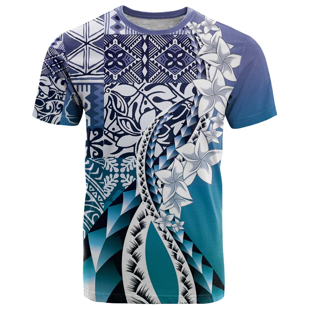 Aloha Vintage Plumeria Hawaiian Tapa Pattern T Shirt Blue Hawaiian Tapa Pattern LT9 Blue - Polynesian Pride