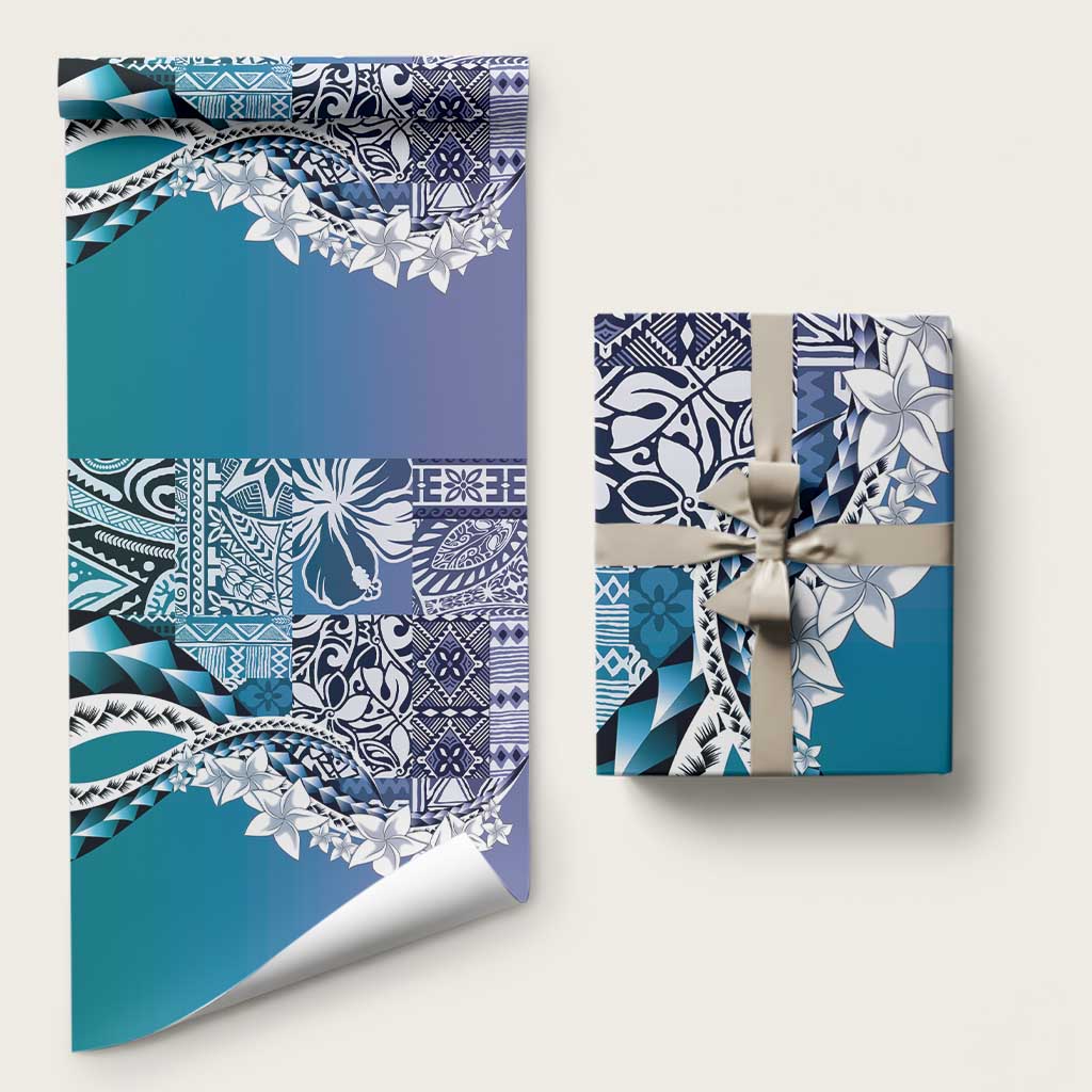 Aloha Vintage Plumeria Hawaiian Tapa Pattern Wrapping Paper Blue Hawaiian Tapa Pattern LT9 58" × 23" Blue - Polynesian Pride