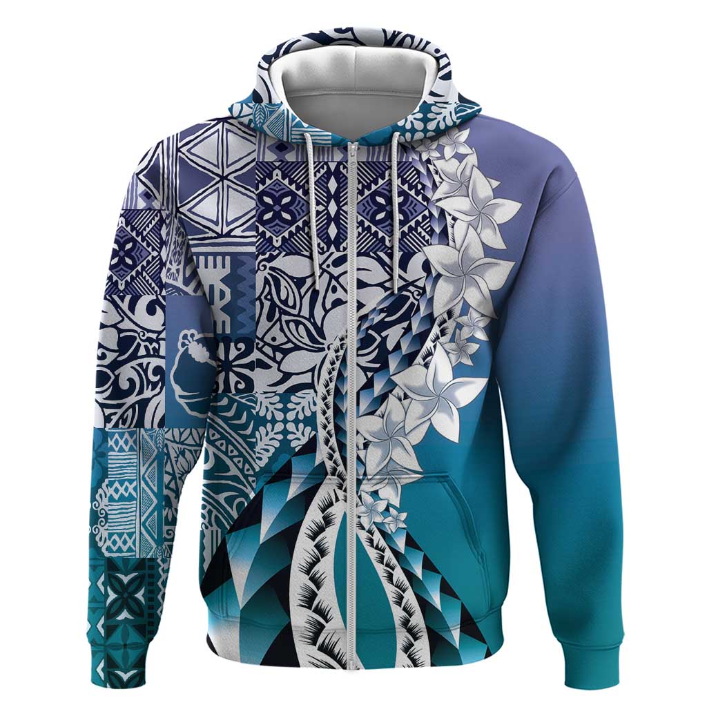 Aloha Vintage Plumeria Hawaiian Tapa Pattern Zip Hoodie Blue Hawaiian Tapa Pattern LT9 Zip Hoodie Blue - Polynesian Pride