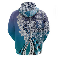 Aloha Vintage Plumeria Hawaiian Tapa Pattern Zip Hoodie Blue Hawaiian Tapa Pattern LT9 - Polynesian Pride