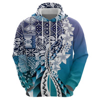 Aloha Vintage Plumeria Hawaiian Tapa Pattern Zip Hoodie Blue Hawaiian Tapa Pattern LT9 - Polynesian Pride