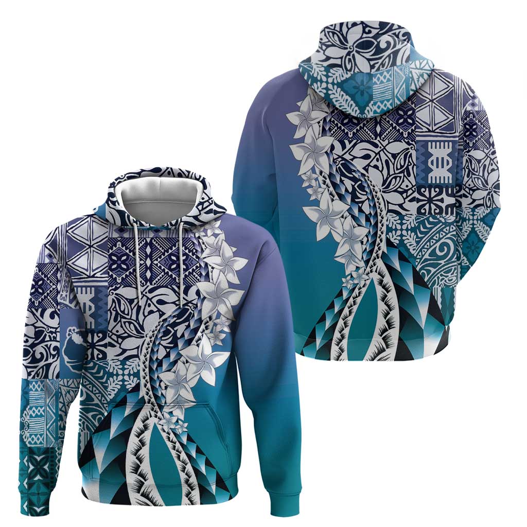Aloha Vintage Plumeria Hawaiian Tapa Pattern Zip Hoodie Blue Hawaiian Tapa Pattern LT9 - Polynesian Pride