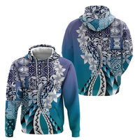 Aloha Vintage Plumeria Hawaiian Tapa Pattern Zip Hoodie Blue Hawaiian Tapa Pattern LT9 - Polynesian Pride