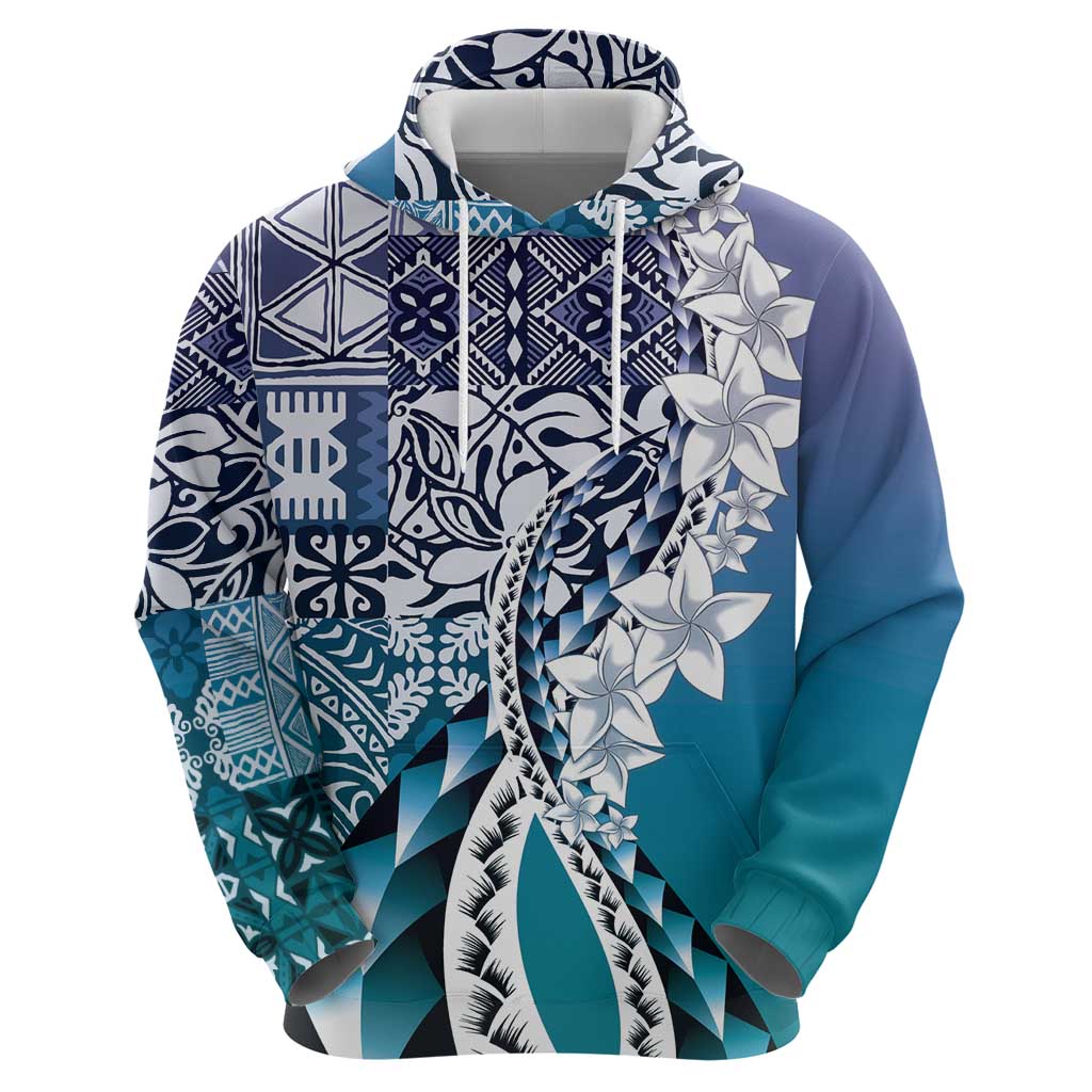 Aloha Vintage Plumeria Hawaiian Tapa Pattern Zip Hoodie Blue Hawaiian Tapa Pattern LT9 - Polynesian Pride