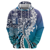 Aloha Vintage Plumeria Hawaiian Tapa Pattern Zip Hoodie Blue Hawaiian Tapa Pattern LT9 - Polynesian Pride