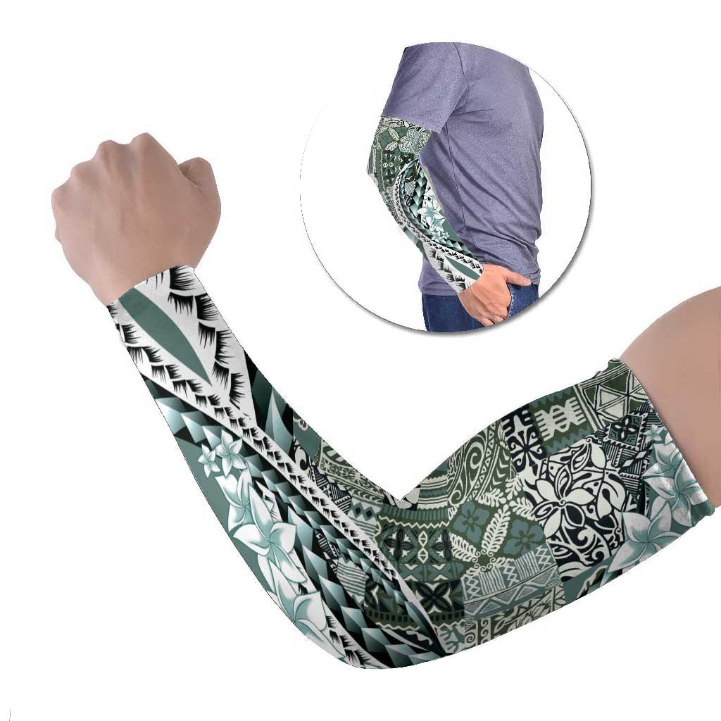 Aloha Vintage Plumeria Hawaiian Tapa Pattern Arm Sleeves Dark Turquoise Hawaiian Tapa Pattern LT9 Set of 2 Turquoise - Polynesian Pride