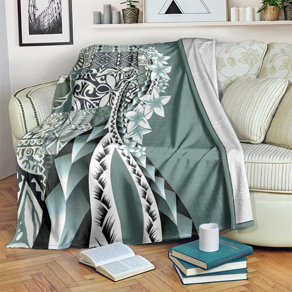 Aloha Vintage Plumeria Hawaiian Tapa Pattern Blanket Dark Turquoise Hawaiian Tapa Pattern LT9 Turquoise - Polynesian Pride