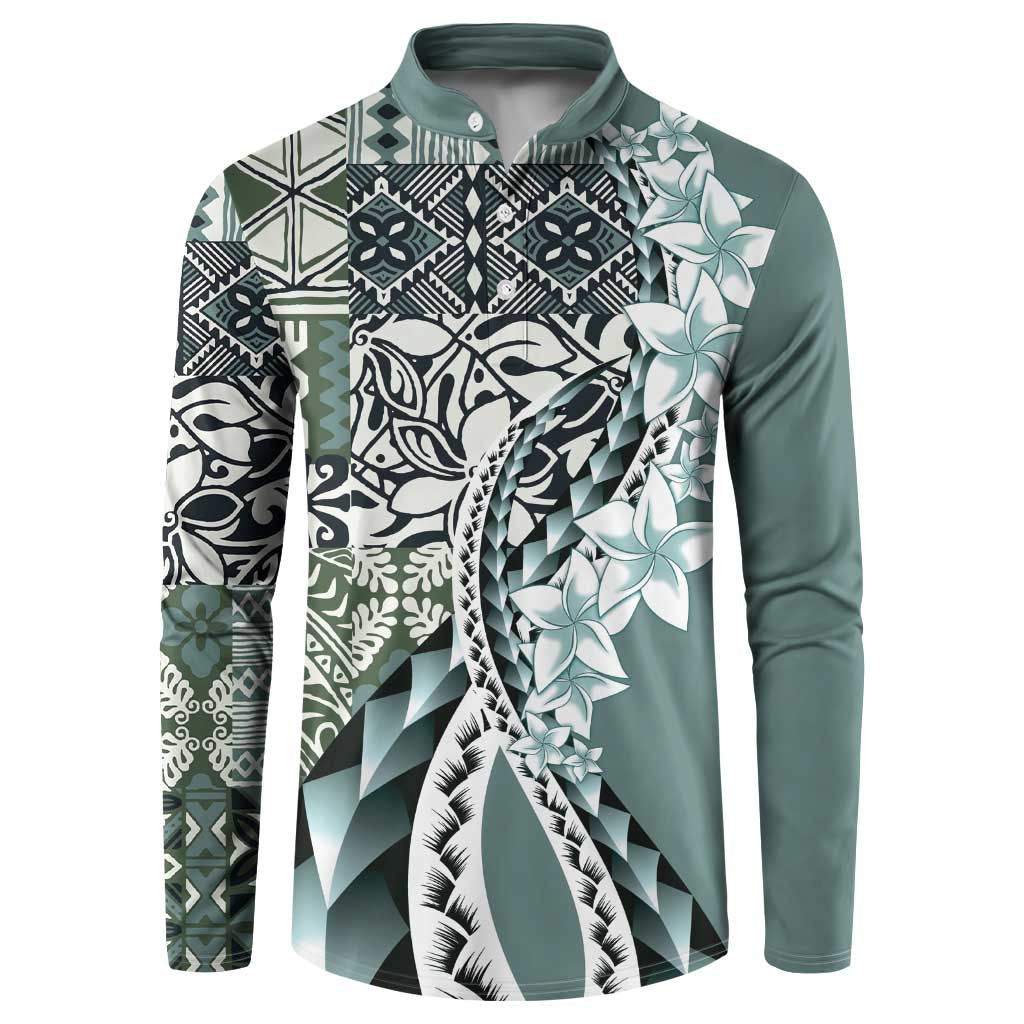 Aloha Vintage Plumeria Hawaiian Tapa Pattern Button Sweatshirt Dark Turquoise Hawaiian Tapa Pattern LT9 Turquoise - Polynesian Pride