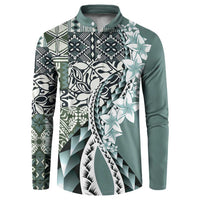 Aloha Vintage Plumeria Hawaiian Tapa Pattern Button Sweatshirt Dark Turquoise Hawaiian Tapa Pattern LT9 Turquoise - Polynesian Pride