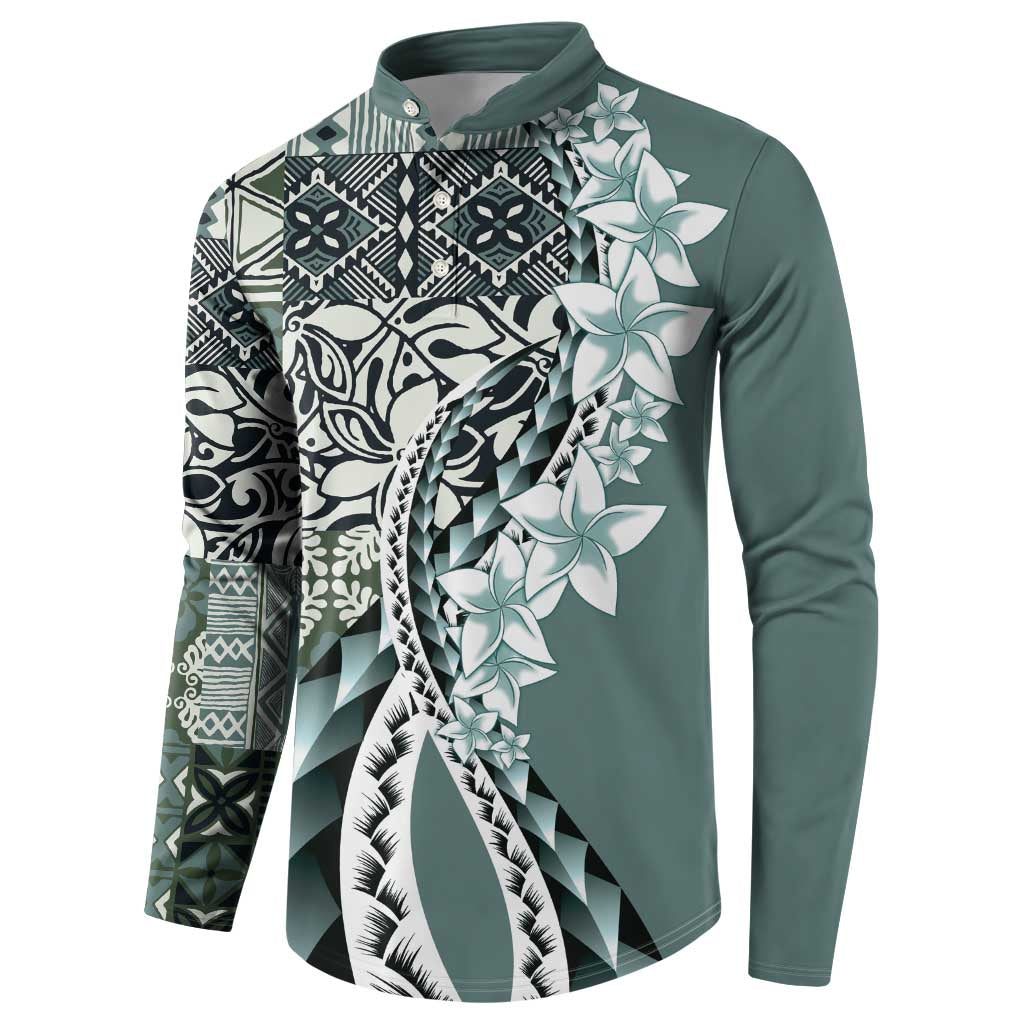 Aloha Vintage Plumeria Hawaiian Tapa Pattern Button Sweatshirt Dark Turquoise Hawaiian Tapa Pattern LT9 - Polynesian Pride