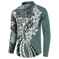 Aloha Vintage Plumeria Hawaiian Tapa Pattern Button Sweatshirt Dark Turquoise Hawaiian Tapa Pattern LT9 - Polynesian Pride