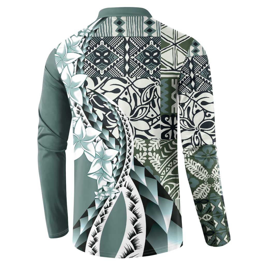 Aloha Vintage Plumeria Hawaiian Tapa Pattern Button Sweatshirt Dark Turquoise Hawaiian Tapa Pattern LT9 - Polynesian Pride