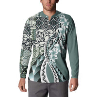 Aloha Vintage Plumeria Hawaiian Tapa Pattern Button Sweatshirt Dark Turquoise Hawaiian Tapa Pattern LT9 - Polynesian Pride
