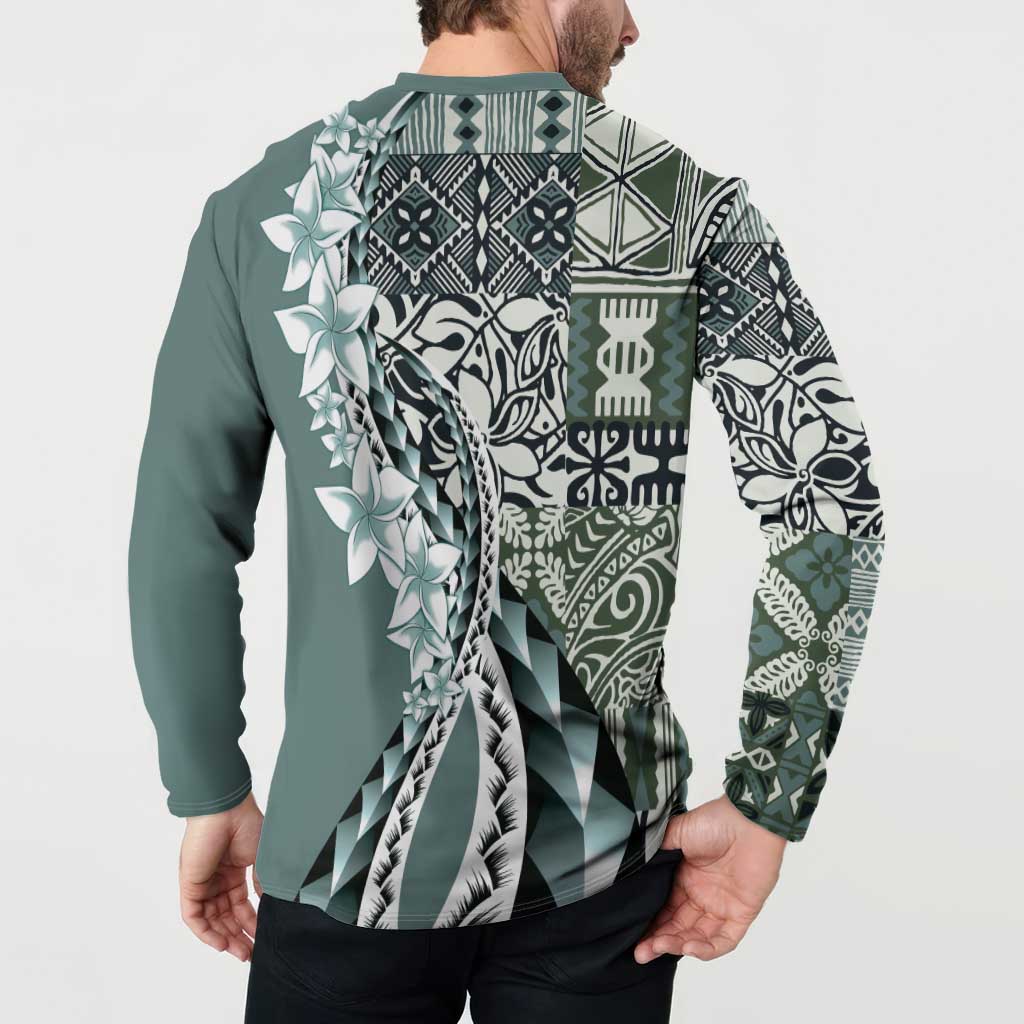 Aloha Vintage Plumeria Hawaiian Tapa Pattern Button Sweatshirt Dark Turquoise Hawaiian Tapa Pattern LT9 - Polynesian Pride