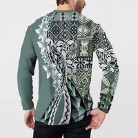 Aloha Vintage Plumeria Hawaiian Tapa Pattern Button Sweatshirt Dark Turquoise Hawaiian Tapa Pattern LT9 - Polynesian Pride