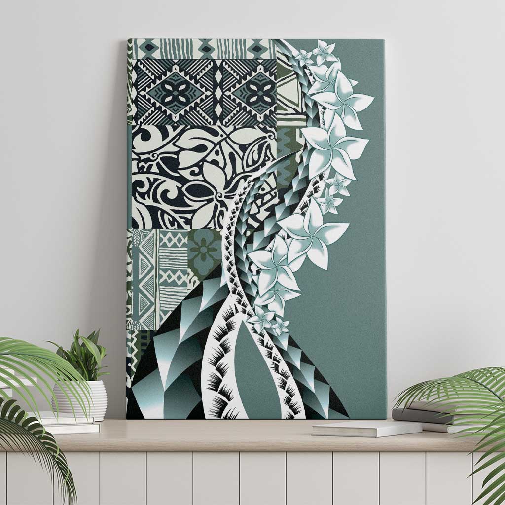 Aloha Vintage Plumeria Hawaiian Tapa Pattern Canvas Wall Art Dark Turquoise Hawaiian Tapa Pattern LT9 - Polynesian Pride
