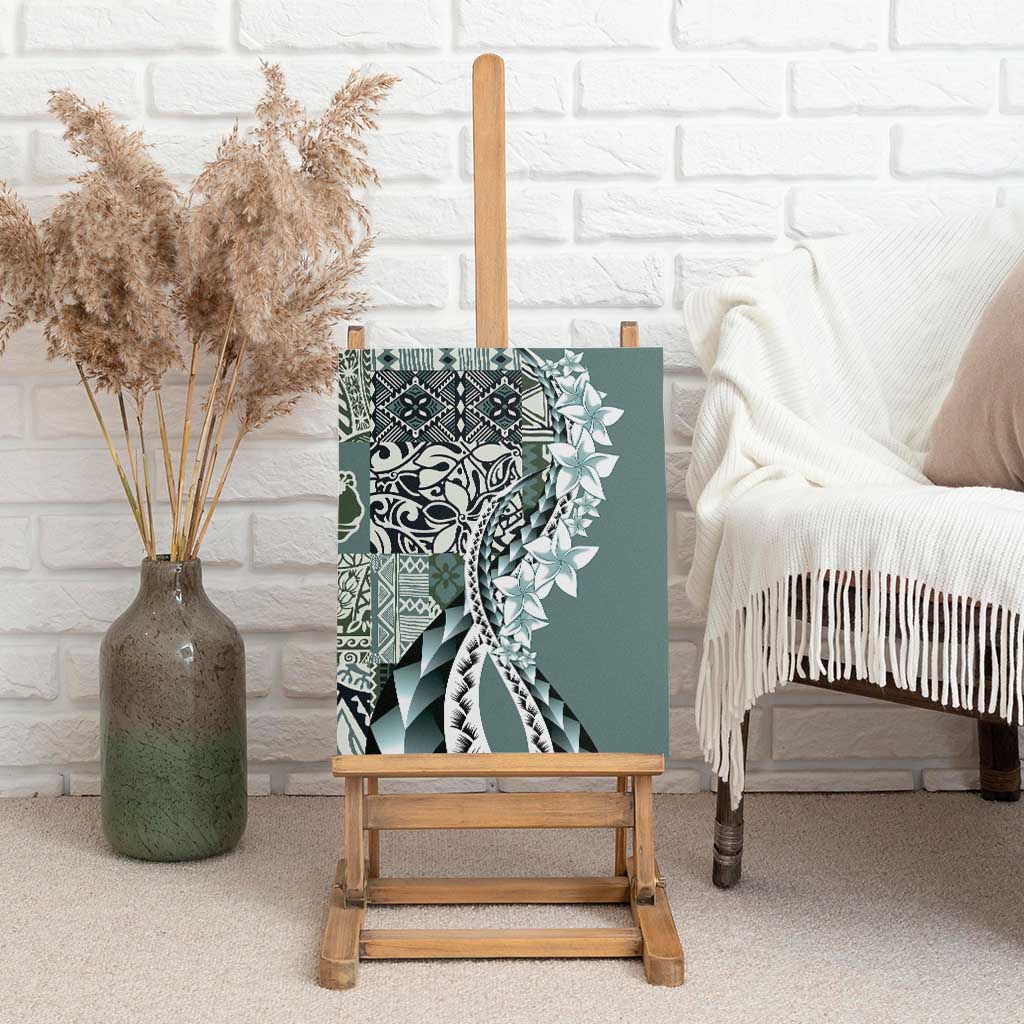 Aloha Vintage Plumeria Hawaiian Tapa Pattern Canvas Wall Art Dark Turquoise Hawaiian Tapa Pattern LT9 - Polynesian Pride