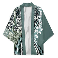 Aloha Vintage Plumeria Hawaiian Tapa Pattern Kimono Dark Turquoise Hawaiian Tapa Pattern LT9 Unisex Turquoise - Polynesian Pride