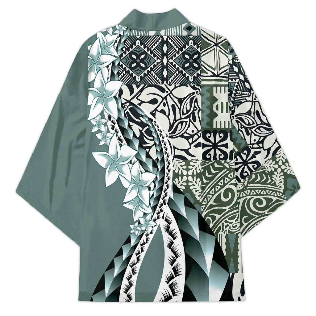 Aloha Vintage Plumeria Hawaiian Tapa Pattern Kimono Dark Turquoise Hawaiian Tapa Pattern LT9 - Polynesian Pride