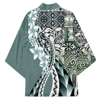 Aloha Vintage Plumeria Hawaiian Tapa Pattern Kimono Dark Turquoise Hawaiian Tapa Pattern LT9 - Polynesian Pride