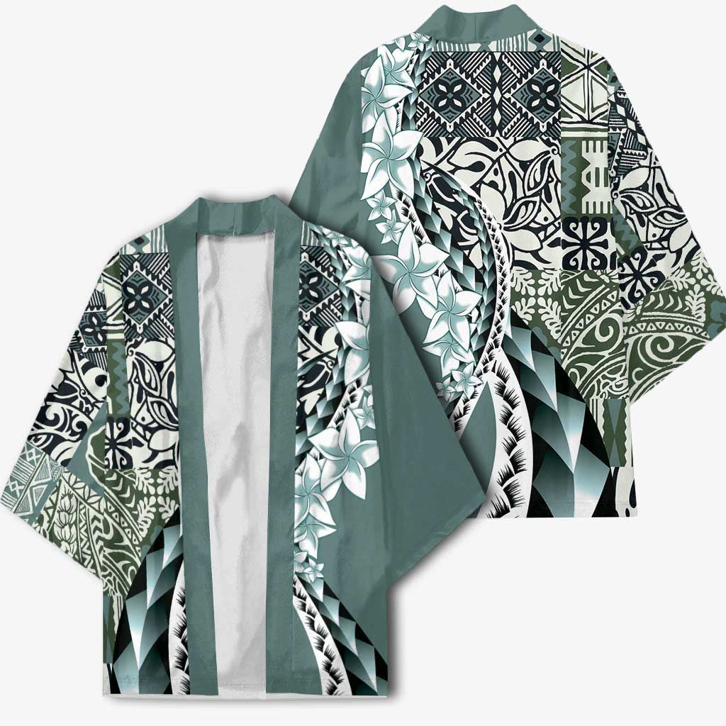 Aloha Vintage Plumeria Hawaiian Tapa Pattern Kimono Dark Turquoise Hawaiian Tapa Pattern LT9 - Polynesian Pride