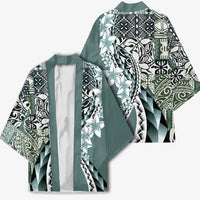 Aloha Vintage Plumeria Hawaiian Tapa Pattern Kimono Dark Turquoise Hawaiian Tapa Pattern LT9 - Polynesian Pride