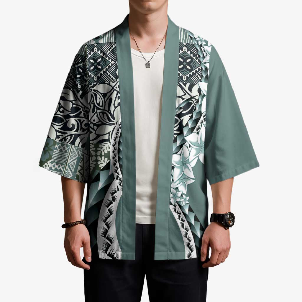 Aloha Vintage Plumeria Hawaiian Tapa Pattern Kimono Dark Turquoise Hawaiian Tapa Pattern LT9 - Polynesian Pride
