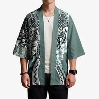 Aloha Vintage Plumeria Hawaiian Tapa Pattern Kimono Dark Turquoise Hawaiian Tapa Pattern LT9 - Polynesian Pride