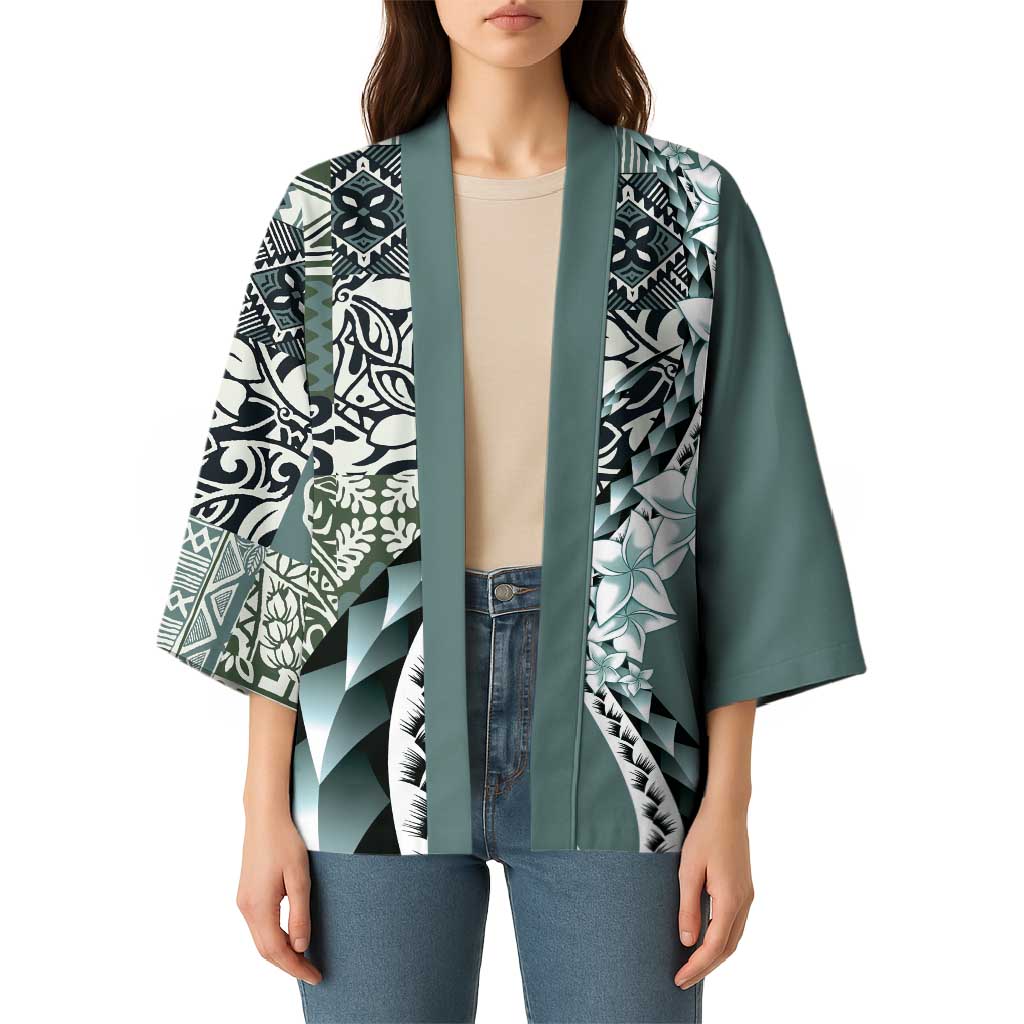 Aloha Vintage Plumeria Hawaiian Tapa Pattern Kimono Dark Turquoise Hawaiian Tapa Pattern LT9 - Polynesian Pride