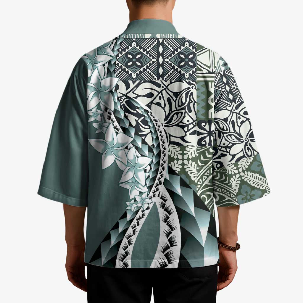 Aloha Vintage Plumeria Hawaiian Tapa Pattern Kimono Dark Turquoise Hawaiian Tapa Pattern LT9 - Polynesian Pride