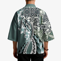 Aloha Vintage Plumeria Hawaiian Tapa Pattern Kimono Dark Turquoise Hawaiian Tapa Pattern LT9 - Polynesian Pride