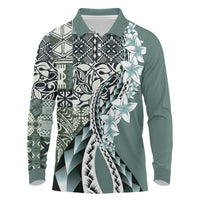 Aloha Vintage Plumeria Hawaiian Tapa Pattern Long Sleeve Polo Shirt Dark Turquoise Hawaiian Tapa Pattern LT9 Turquoise - Polynesian Pride