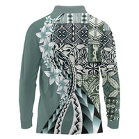 Aloha Vintage Plumeria Hawaiian Tapa Pattern Long Sleeve Polo Shirt Dark Turquoise Hawaiian Tapa Pattern LT9 - Polynesian Pride