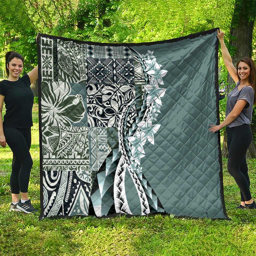 Aloha Vintage Plumeria Hawaiian Tapa Pattern Quilt Dark Turquoise Hawaiian Tapa Pattern LT9 - Polynesian Pride