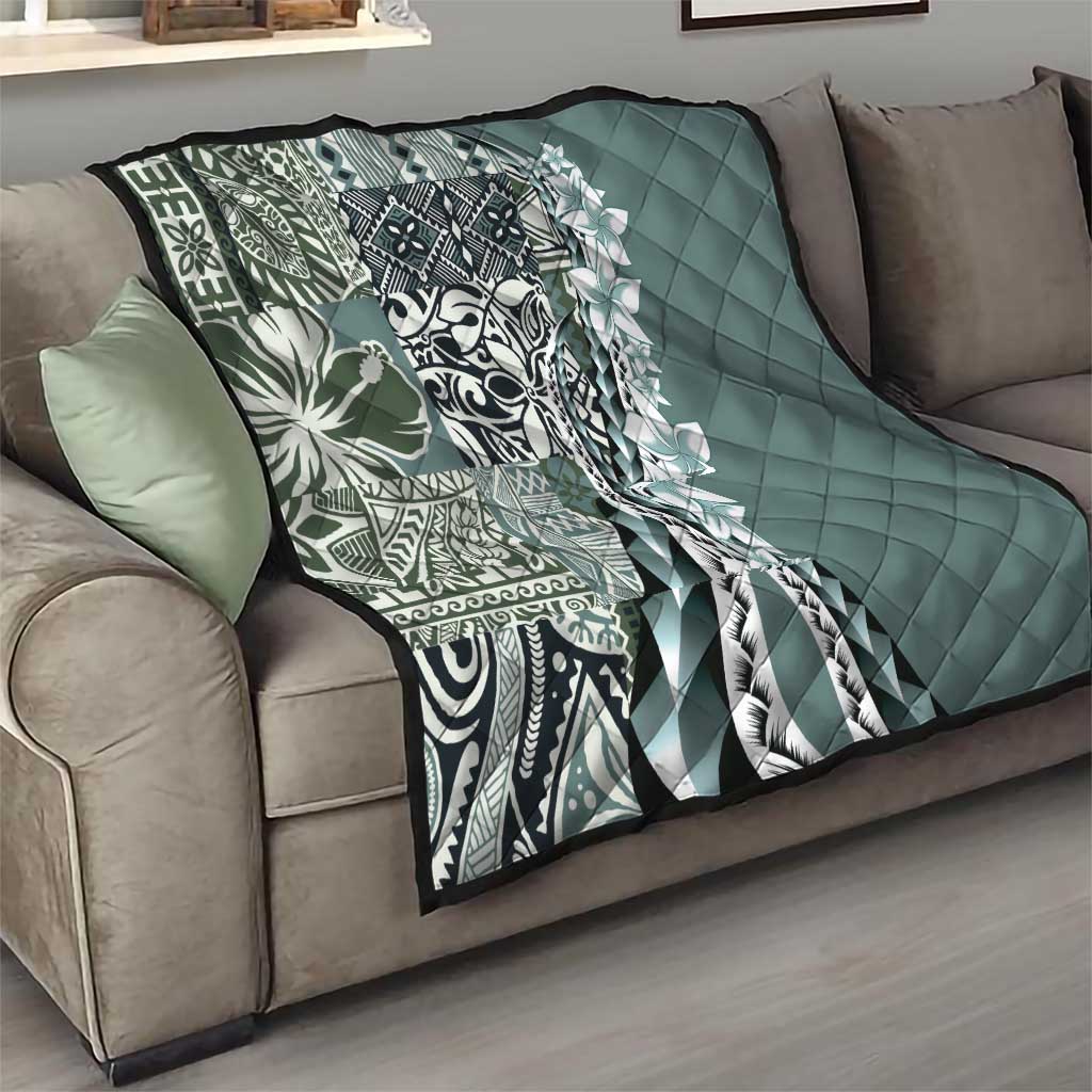 Aloha Vintage Plumeria Hawaiian Tapa Pattern Quilt Dark Turquoise Hawaiian Tapa Pattern LT9 - Polynesian Pride