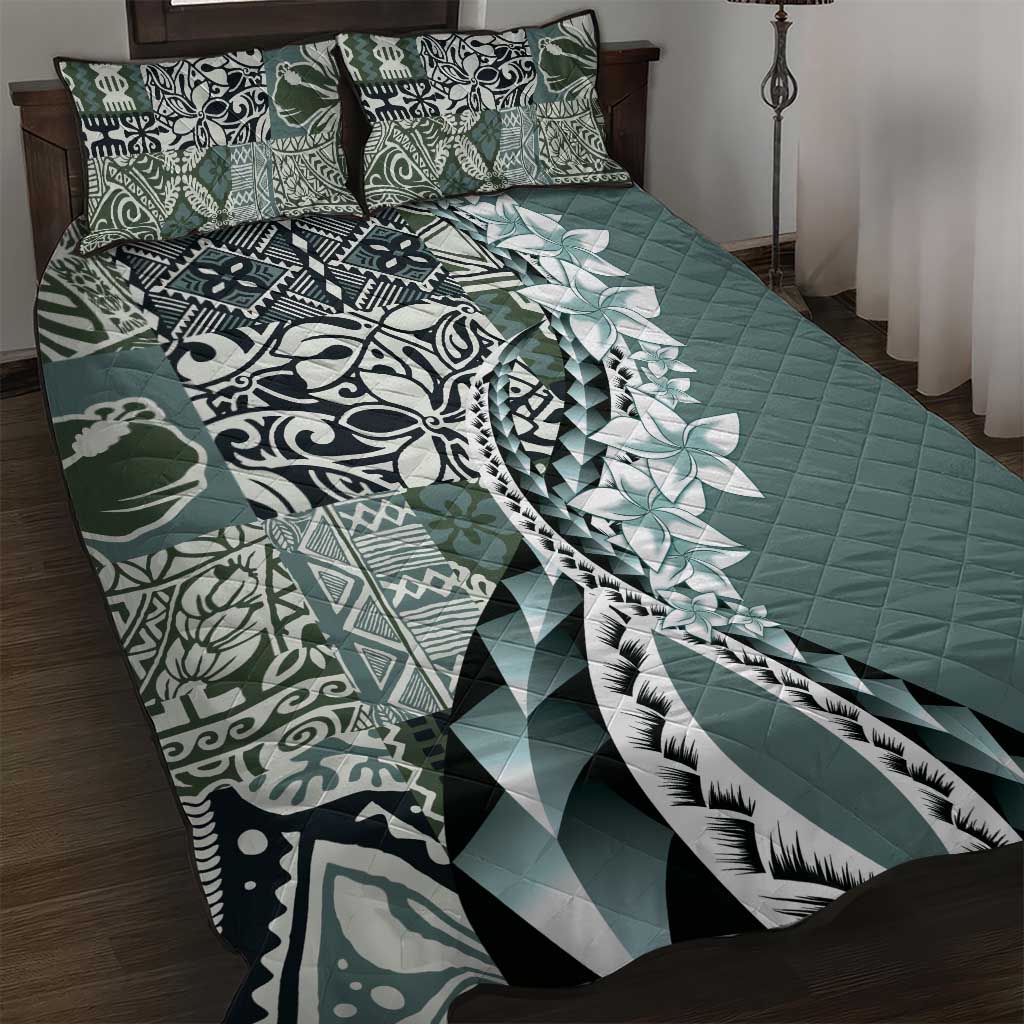 Aloha Vintage Plumeria Hawaiian Tapa Pattern Quilt Bed Set Dark Turquoise Hawaiian Tapa Pattern LT9 Turquoise - Polynesian Pride