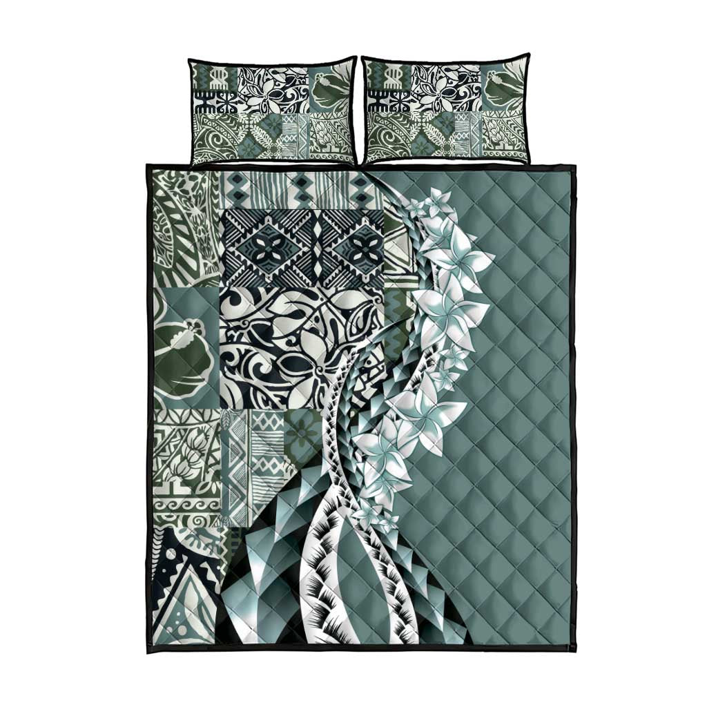 Aloha Vintage Plumeria Hawaiian Tapa Pattern Quilt Bed Set Dark Turquoise Hawaiian Tapa Pattern LT9 - Polynesian Pride