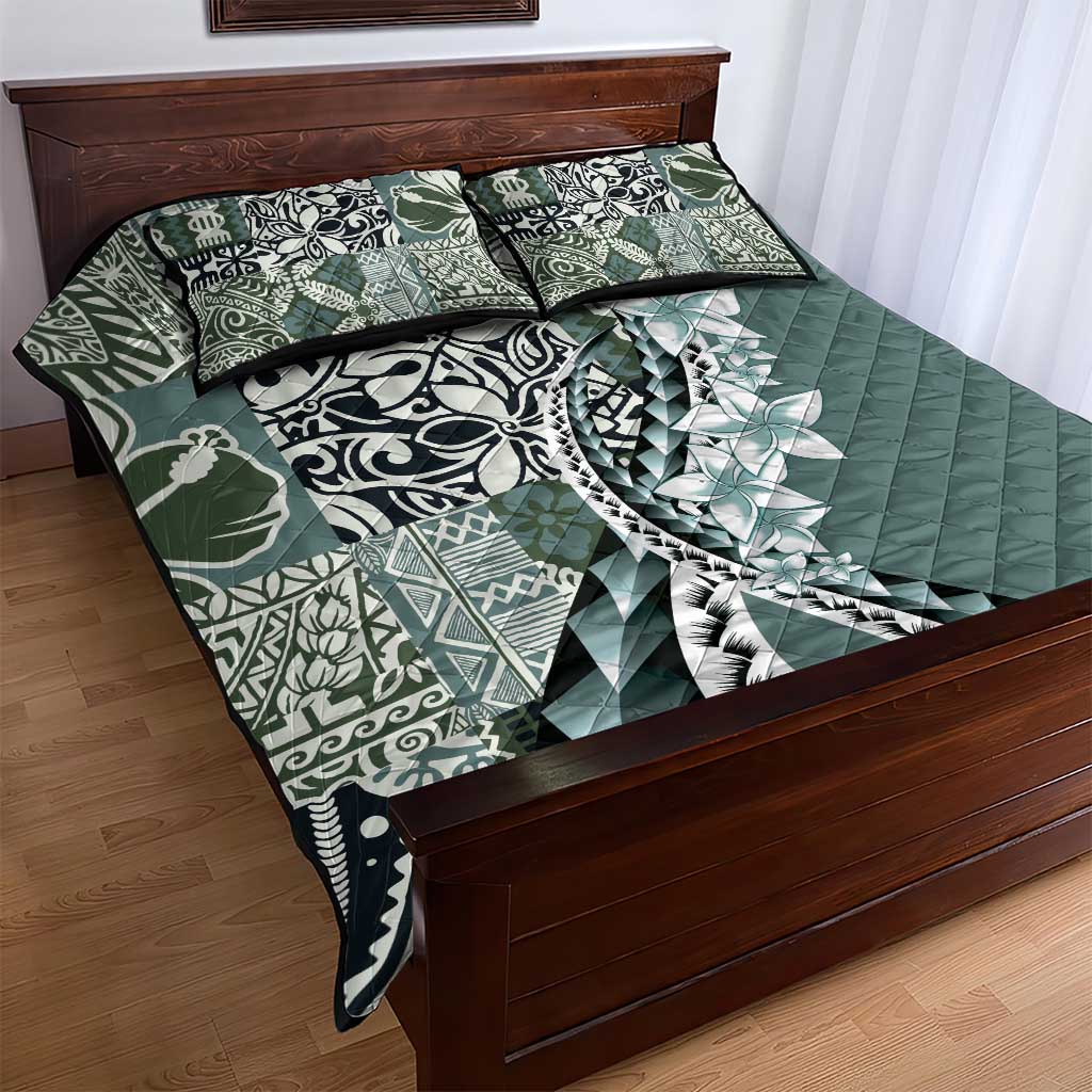Aloha Vintage Plumeria Hawaiian Tapa Pattern Quilt Bed Set Dark Turquoise Hawaiian Tapa Pattern LT9 - Polynesian Pride