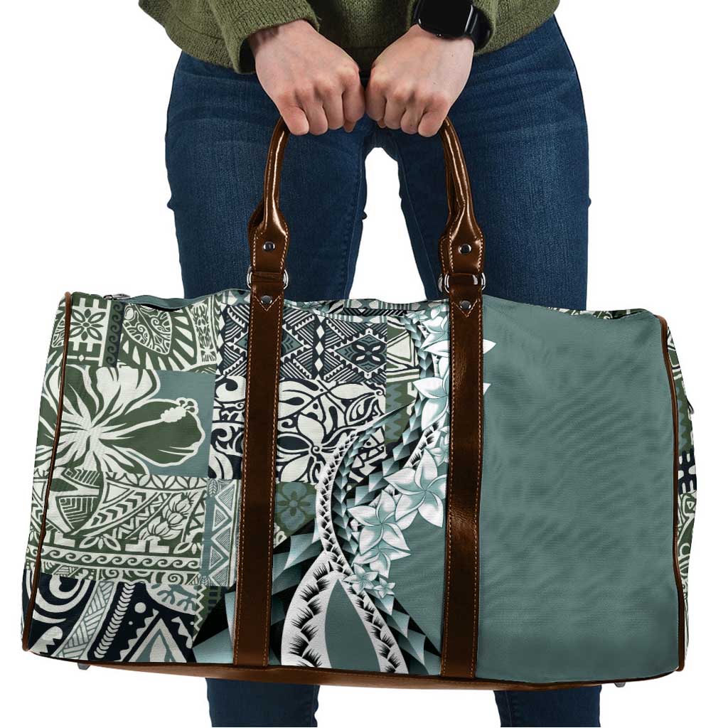 Aloha Vintage Plumeria Hawaiian Tapa Pattern Travel Bag Dark Turquoise Hawaiian Tapa Pattern LT9 Turquoise - Polynesian Pride