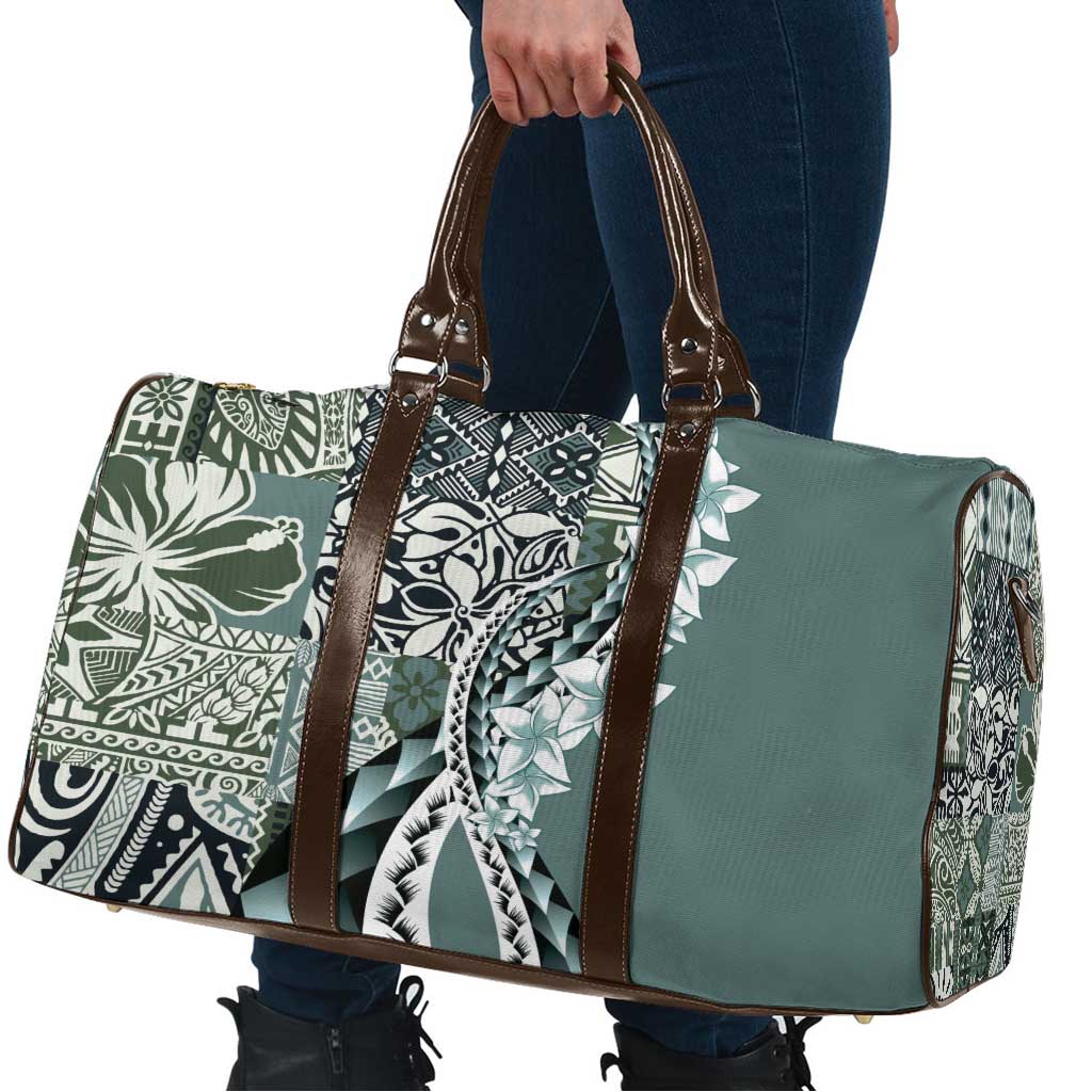 Aloha Vintage Plumeria Hawaiian Tapa Pattern Travel Bag Dark Turquoise Hawaiian Tapa Pattern LT9 - Polynesian Pride