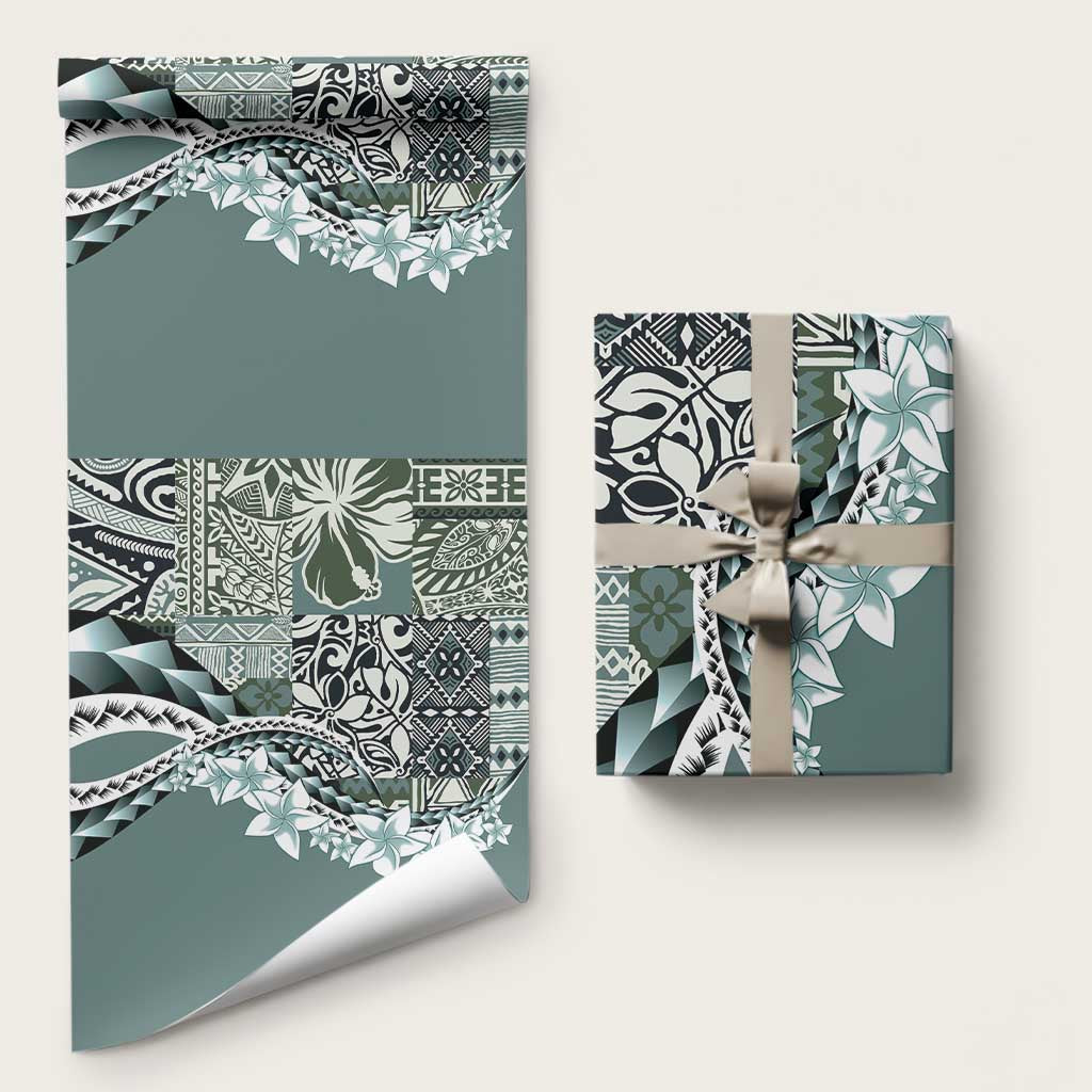 Aloha Vintage Plumeria Hawaiian Tapa Pattern Wrapping Paper Dark Turquoise Hawaiian Tapa Pattern LT9 58" × 23" Turquoise - Polynesian Pride