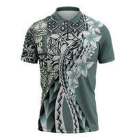 Aloha Vintage Plumeria Hawaiian Tapa Pattern Zipper Polo Shirt Dark Turquoise Hawaiian Tapa Pattern LT9 Turquoise - Polynesian Pride
