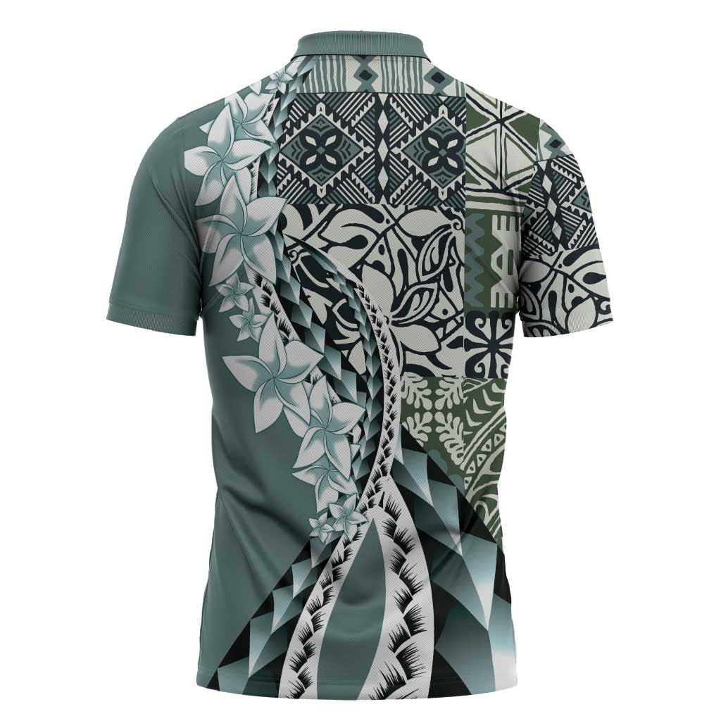Aloha Vintage Plumeria Hawaiian Tapa Pattern Zipper Polo Shirt Dark Turquoise Hawaiian Tapa Pattern LT9 - Polynesian Pride