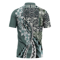 Aloha Vintage Plumeria Hawaiian Tapa Pattern Zipper Polo Shirt Dark Turquoise Hawaiian Tapa Pattern LT9 - Polynesian Pride